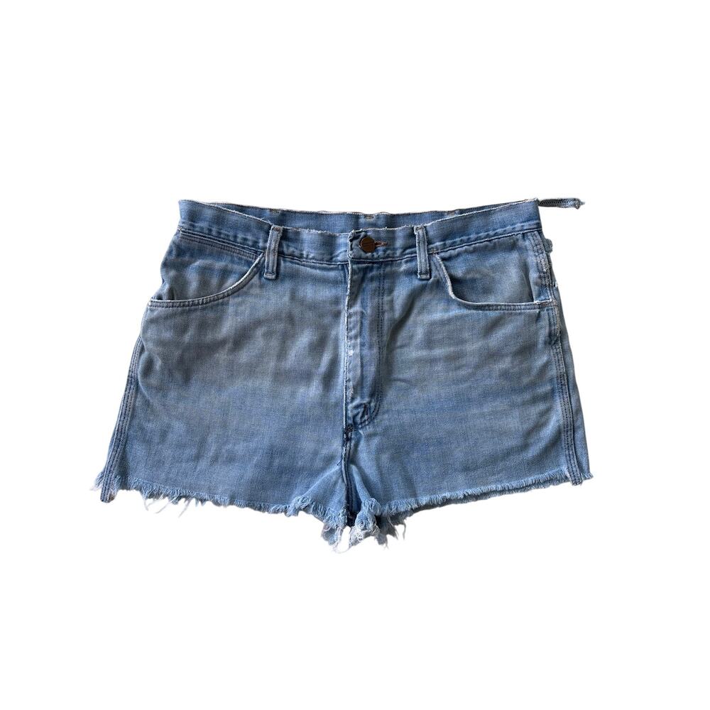 Vintage 70s Wrangler Cut Off Denim Shorts USA Scovill Zip High Rise Festival 30